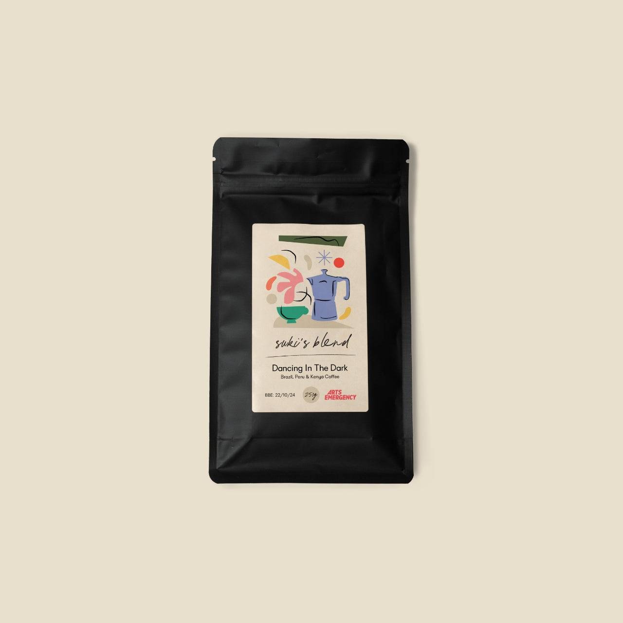 Suki's Blend Dancing in the Dark Coffee Beans, Front Packet